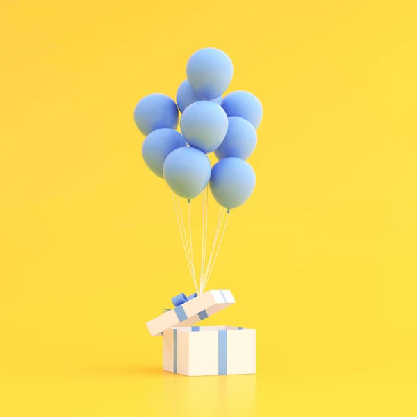 Mock Gift Box Balloons Yellow Rendering — Stock Photo, Image