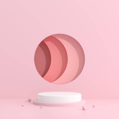 Soyut geometri, podyumun asgari tarzını taklit ediyor. 3B görüntüleme.