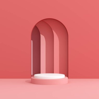 Soyut geometri, podyumun asgari tarzını taklit ediyor. 3B görüntüleme.