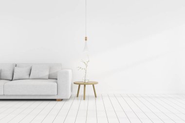 Kanepe ve sehpalı modern iç tasarım. 3B görüntüleme