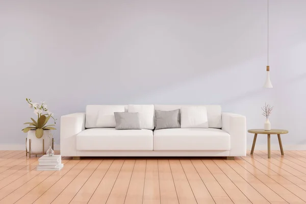 Moderne Indretning Med Sofa Sidebord Gengivelse - Stock-foto
