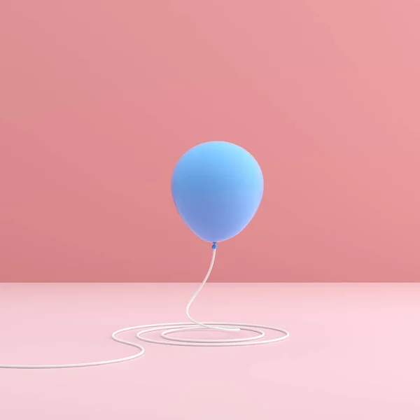 Blauer Ballon Auf Rosa Hintergrund Minimalistischem Stil Renderer — Stockfoto