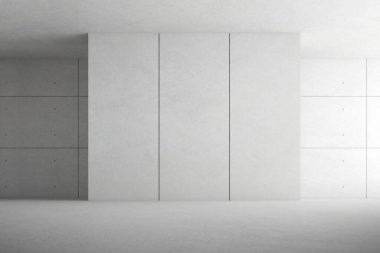 Soyut mimari alan, beton duvarlı iç mekan. 3d hazırlayıcı.