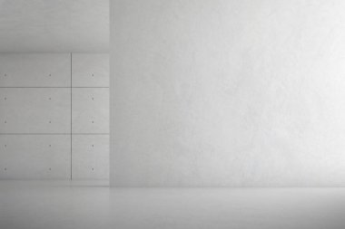Soyut mimari alan, beton duvarlı iç mekan. 3d hazırlayıcı.