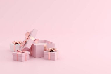 Pembe arka plandaki hediye kutusunun taklidini yap. 3B görüntüleme.