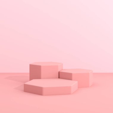 Geometri podyumunun soyut taklidi, minimal tarzda. 3B görüntüleme.