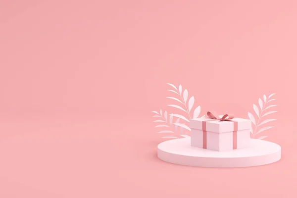 粉红背景礼品盒的造型 3D渲染 — 图库照片