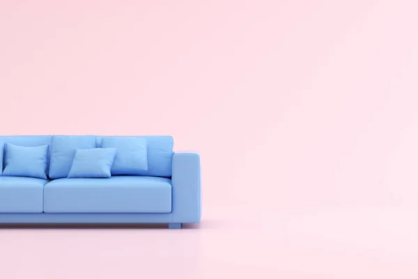Mock up of blue sofa in minimal interior style. 3d render.