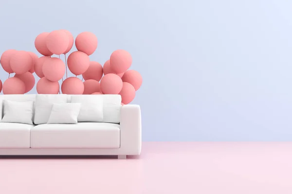 Mengoceh Sofa Dengan Balon Dengan Gaya Interior Minimal Render — Stok Foto