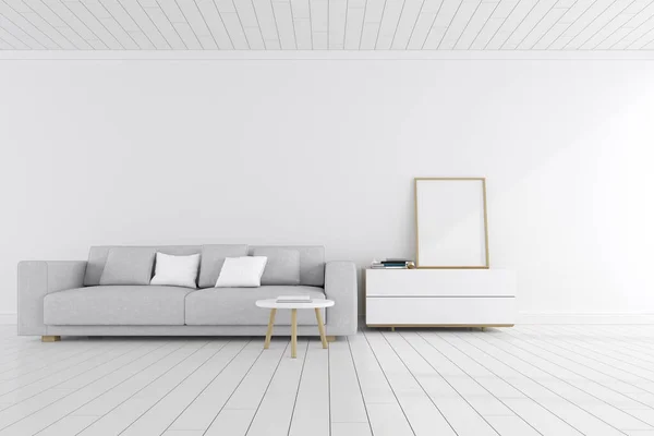 Moderne Indretning Med Sofa Blank Billedramme Gengivelse - Stock-foto