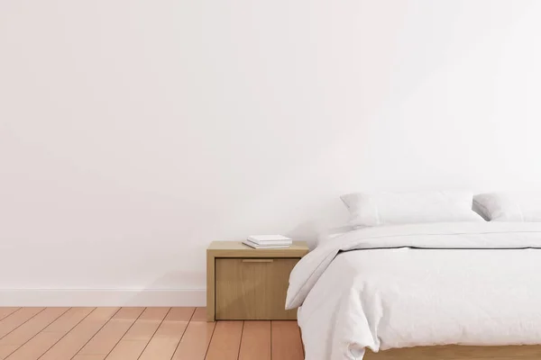 Kamar Tidur Modern Dengan Meja Samping Dan Lantai Kayu Render — Stok Foto