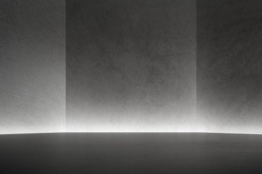 Soyut mimari alan, beton duvarlı iç mekan. 3d hazırlayıcı.