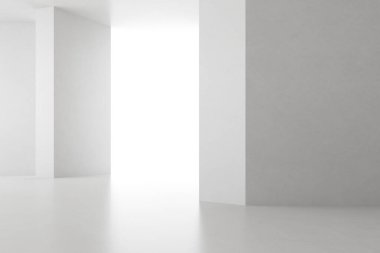 Soyut mimari alan, beton duvarlı iç mekan. 3d hazırlayıcı.