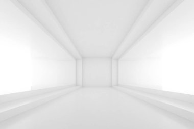 Soyut mimari alan, beton duvarlı iç mekan. 3d hazırlayıcı.