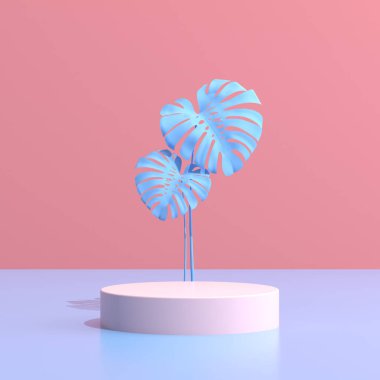 Geometri podyumunun soyut taklidi, bitkisel, minimal tarzda. 3B görüntüleme.