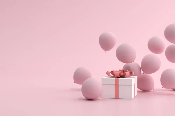 以最小的风格模仿礼品盒和气球 3D渲染 — 图库照片