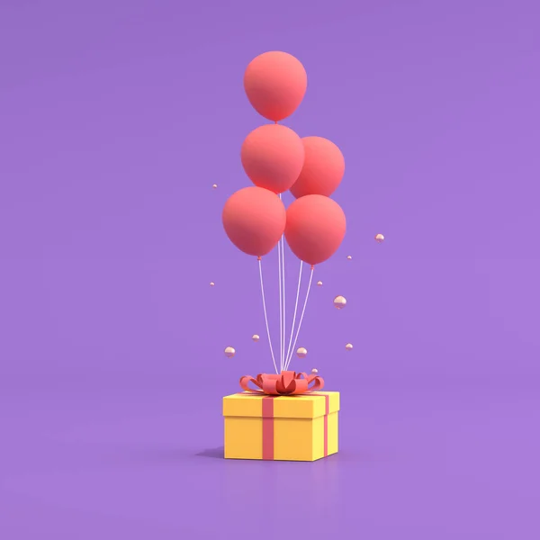Mock Caixa Presente Balões Estilo Mínimo Renderização — Fotografia de Stock