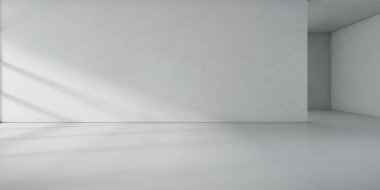 Duvarında gölgesi olan boş beton oda. 3d hazırlayıcı.