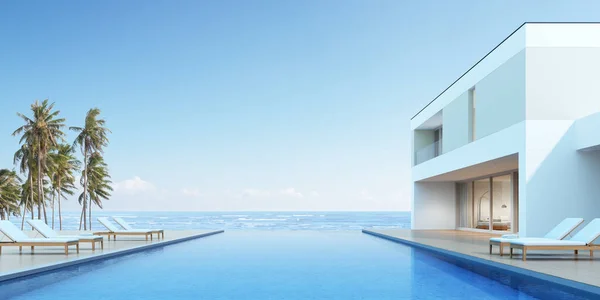 Perspectiva Casa Moderna Com Piscina Fundo Mar Exterior Renderização — Fotografia de Stock