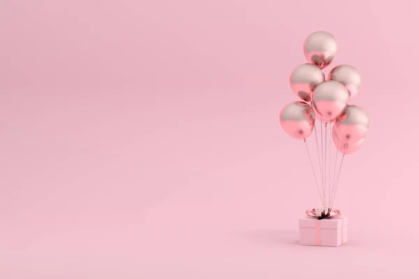 Weergave Van Geschenkdoos Ballonnen Roze Achtergrond — Stockfoto