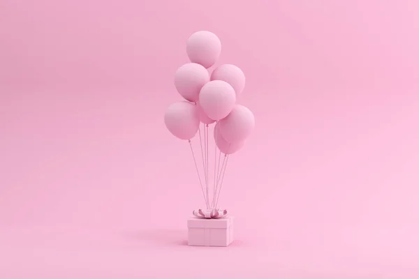 Weergave Van Geschenkdoos Ballonnen Roze Achtergrond — Stockfoto