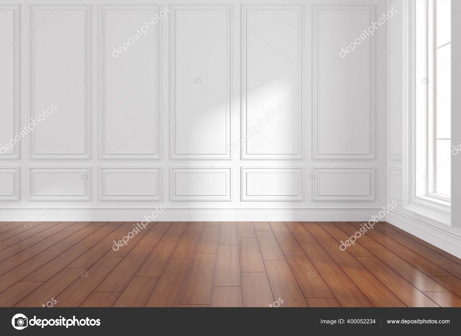 Render Empty Room Wooden Floor Classic Wall Stock Photo by ©nuchao ...