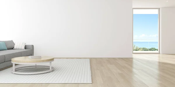 Ruang Tamu Modern Dengan Lantai Kayu Dan Sofa Diatur Pada — Stok Foto