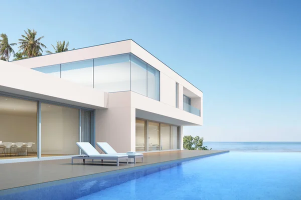 Rendering Casa Sulla Spiaggia Con Piscina Sul Fondo Del Mare — Foto Stock