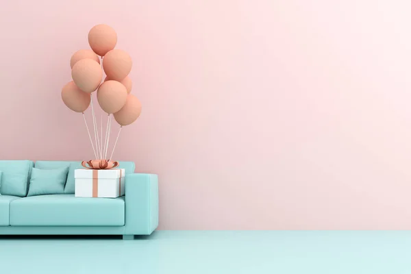 Rendering Gift Box Balloons Sofa — Stok Foto
