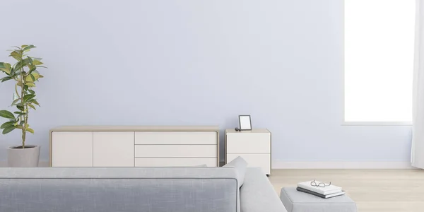 Tampilan Ruang Tamu Modern Dengan Lemari Dan Sofa Dinding Kosong — Stok Foto