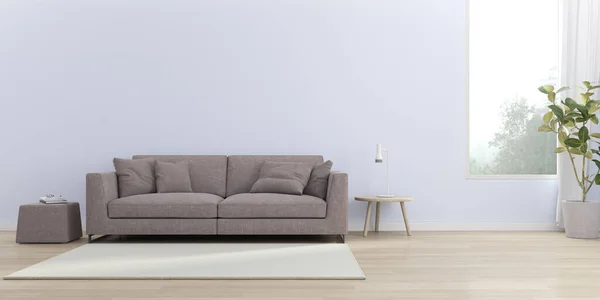 Render Modern Living Room Sofa Wooden Floor Empty Wall Large — Stock Photo, Image