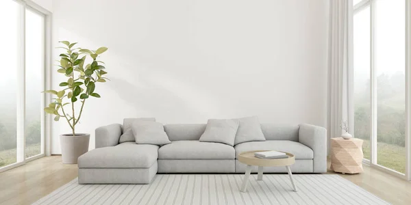 Rendering Des Modernen Wohnzimmers Mit Sofa Auf Holzboden Leere Wand — Stockfoto