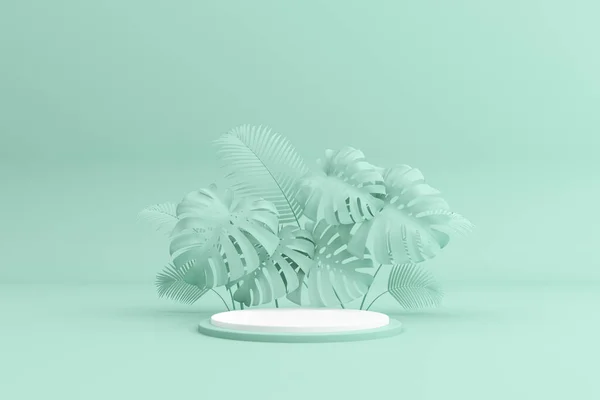 Renderização Pódio Geometria Com Planta Verde — Fotografia de Stock