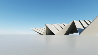 Soyut modern mimari arka plan, minimal geometri mimari tasarımı, boş beton zeminli araba sunumu arkaplanı, Geometrik şekil oluşturma tasarımı