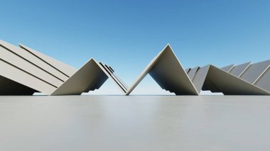 Soyut modern mimari arka plan, minimal geometri mimari tasarımı, boş beton zeminli araba sunumu arkaplanı, Geometrik şekil oluşturma tasarımı