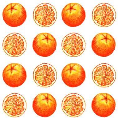 Portakal boyamak suluboya. Beyaz arkaplanda portakallı desen