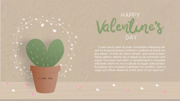 Valentijnskaart Met Leuke Cactus Vectorillustratie — Stockvector