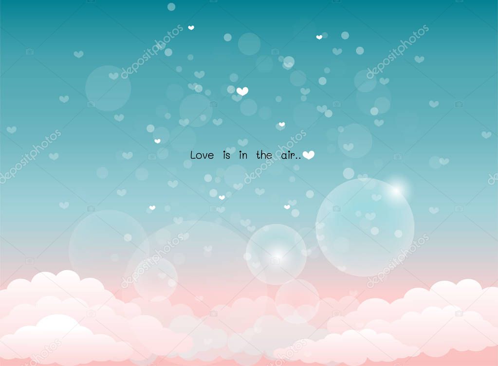 Love is in the air, Valentine's concept with cloud and hearts in the sky, Vector illustration. 