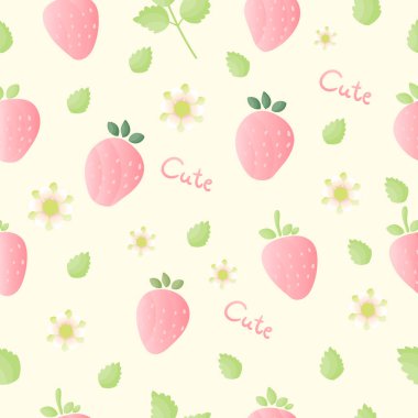 Tatlı pembe çilek ile dikişsiz desen, Vektör illüstrasyon.