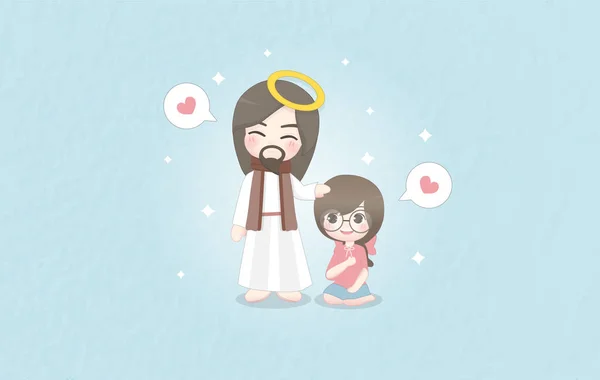 İsa ve tatlı kız mutlu mesut konuşuyorlar. Karakter tasarım vektör çizimi. 