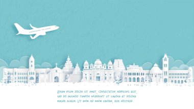 Hindistan 'ın ünlü kağıt kesim stili illüstrasyonunda Chennai' ye hoş geldiniz posteri.
