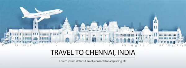 Reklama Podróży Podróży Chennai Koncepcja Indii Widokiem Panoramicznym Panoramę Miasta — Wektor stockowy