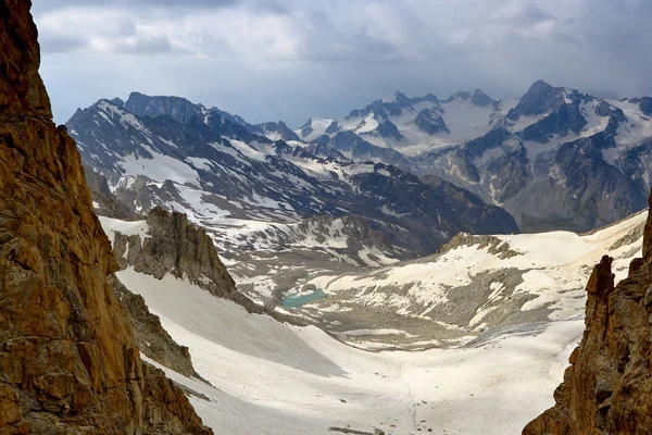 Montañas Glaciares Nevado Paisaje Pico Pasar Aire Libre Fann Pamir — Foto de Stock