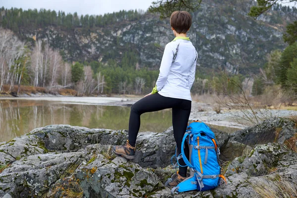 Femme Marche Voyage Avec Sac Dos — Photo