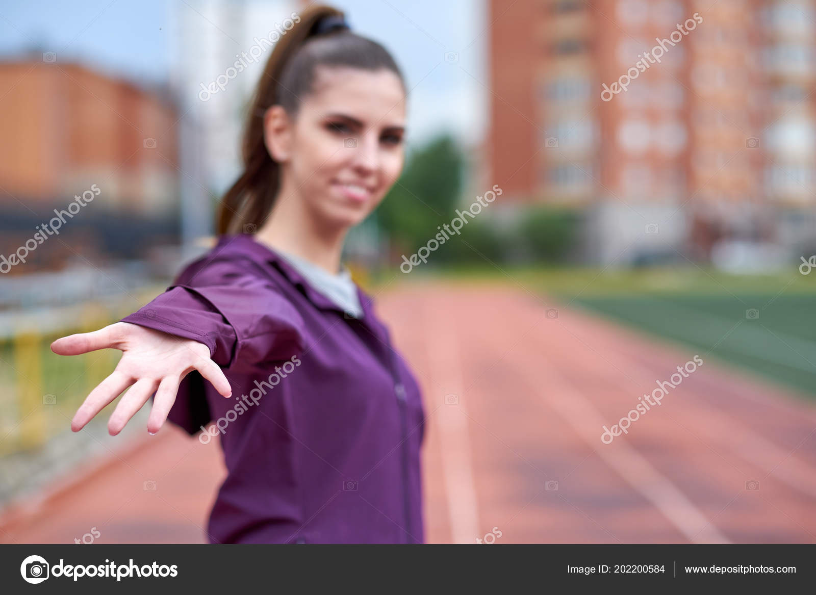 Woman Helping Hand Extended Camera Welcoming Cooperation Concept