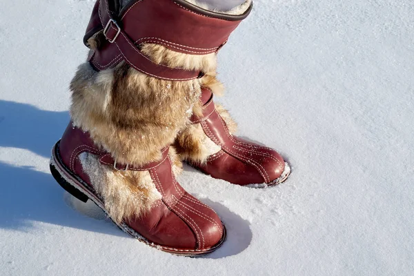 Botas Pele Nacionais Norte Inverno Neve — Fotografia de Stock