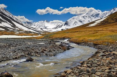 Dağlar ve buzul. karlı manzara pik ve geçmek. açık görünüm