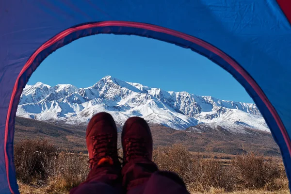 Vue Sur Une Tente Sur Camp Dans Les Montagnes — Photo