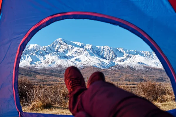 Vue Sur Une Tente Sur Camp Dans Les Montagnes — Photo