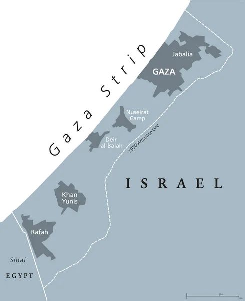 Gazze Şeridi Nin Siyasi Harita Kendini Yöneten Filistin Toprakları Akdeniz — Stok Vektör